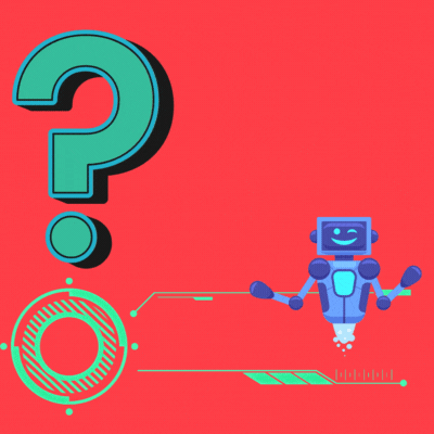 Ein Roboter und ein Fragezeichen.